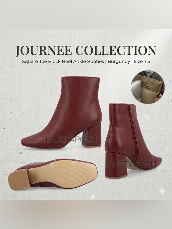 Journee Collection Shoes - Journee Collection Square Toe Block Heel Ankle Booties - Burgundy Size 7.5